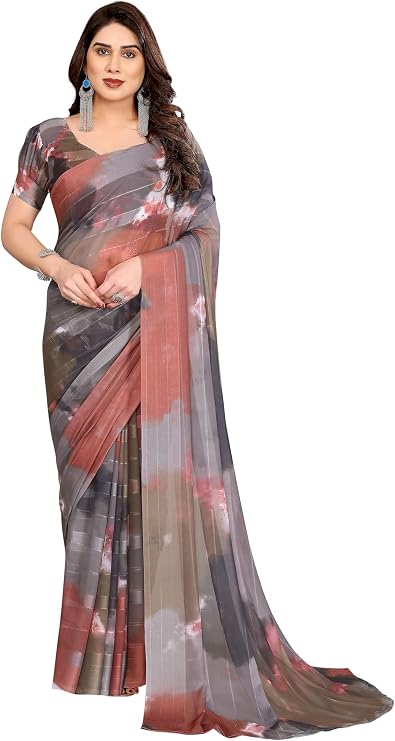 Indian Saree For Women Printed Georgette Light Weight Jari Party Wear Multicolor Sari With Unstitched Multicolor Blouse Piece-1166