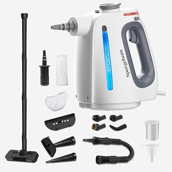 Spurgehom 1350W Handheld Steam Cleaner with 15-Pc Accessories(including mop) & 550ML Tank 3Bar Dirty-Free Steamer for Floors, Cars, Upholstery, and Multi-Surface Home Cleaning