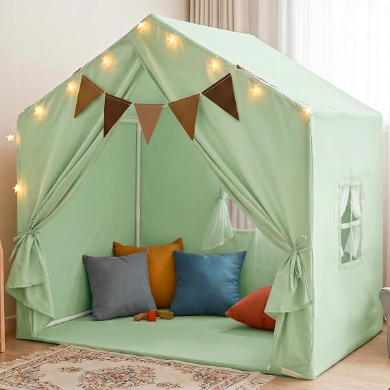 Little Dove Kids Play Tent with Star Lights & 2 Windows, Large Reading Nook & Playhouse for Indoor & Outdoor Use, Play Tent for Boys & Girls, Birthday, 52"x35"x51", Green