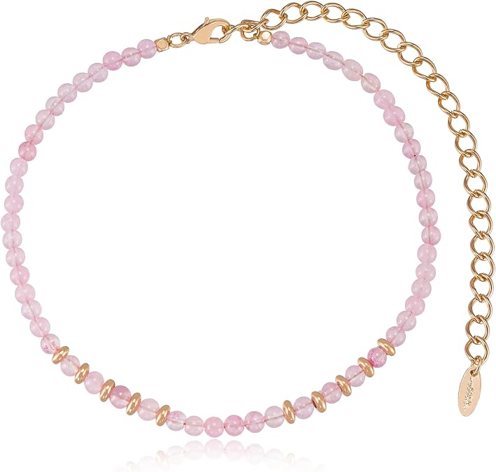 Ettika Beaded Necklace, Choker For Women. Rose Quartz Necklace, Beaded Necklaces For Women. Still Surprise You 18K Gold Plated