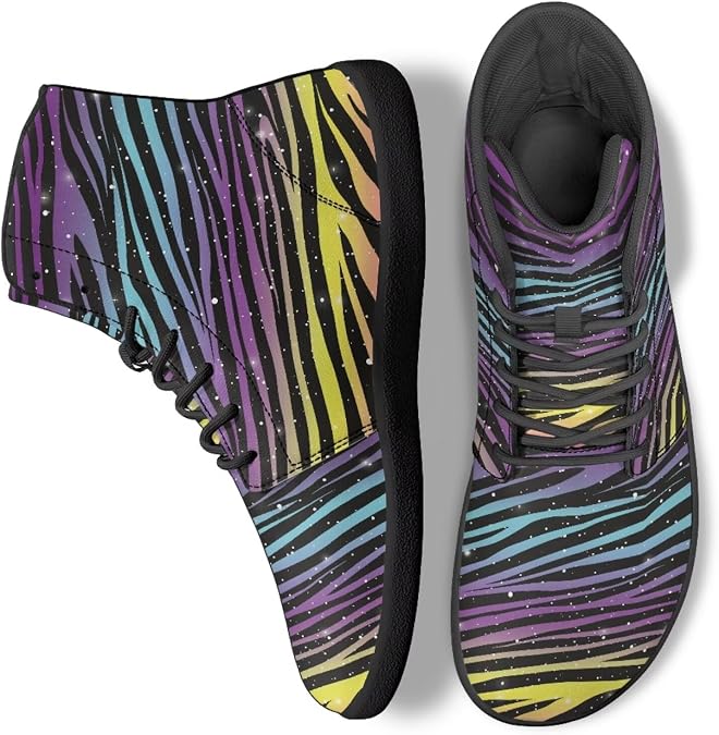 Binienty Women's Men's Print High Top Wide Toe Box Minimalist Barefoot Shoes Lace Up Trail Running Sneakers