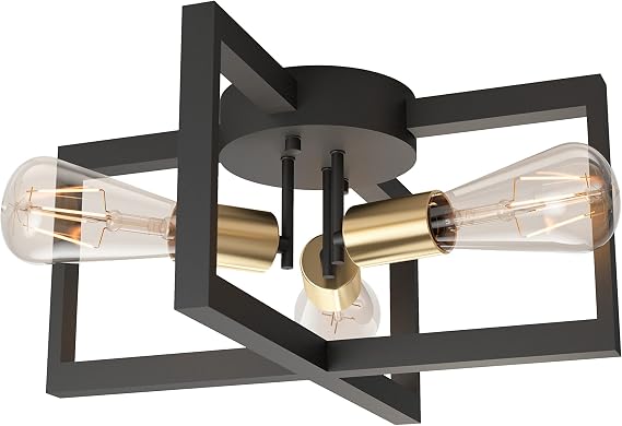 artika Holt Modern Mid Century Flush Mount Ceiling Light Fixture, Black and Gold - Indoor Light for Bedroom, Entryway, Living Room and More, Bulbs Not Included