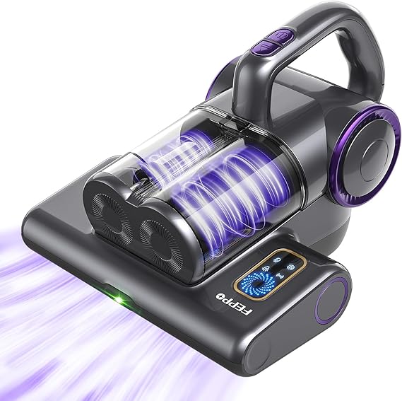 FEPPO Mattress Vacuum Cleaner, 16Kpa Bed Vacuum with 253.7nm UV-C Light | 140F Heat, HEPA Filter, Ultrasonic & Green Dust Reveal Light, Handheld Vacuums for Bed, Couch, Crib(Corded, 500W)