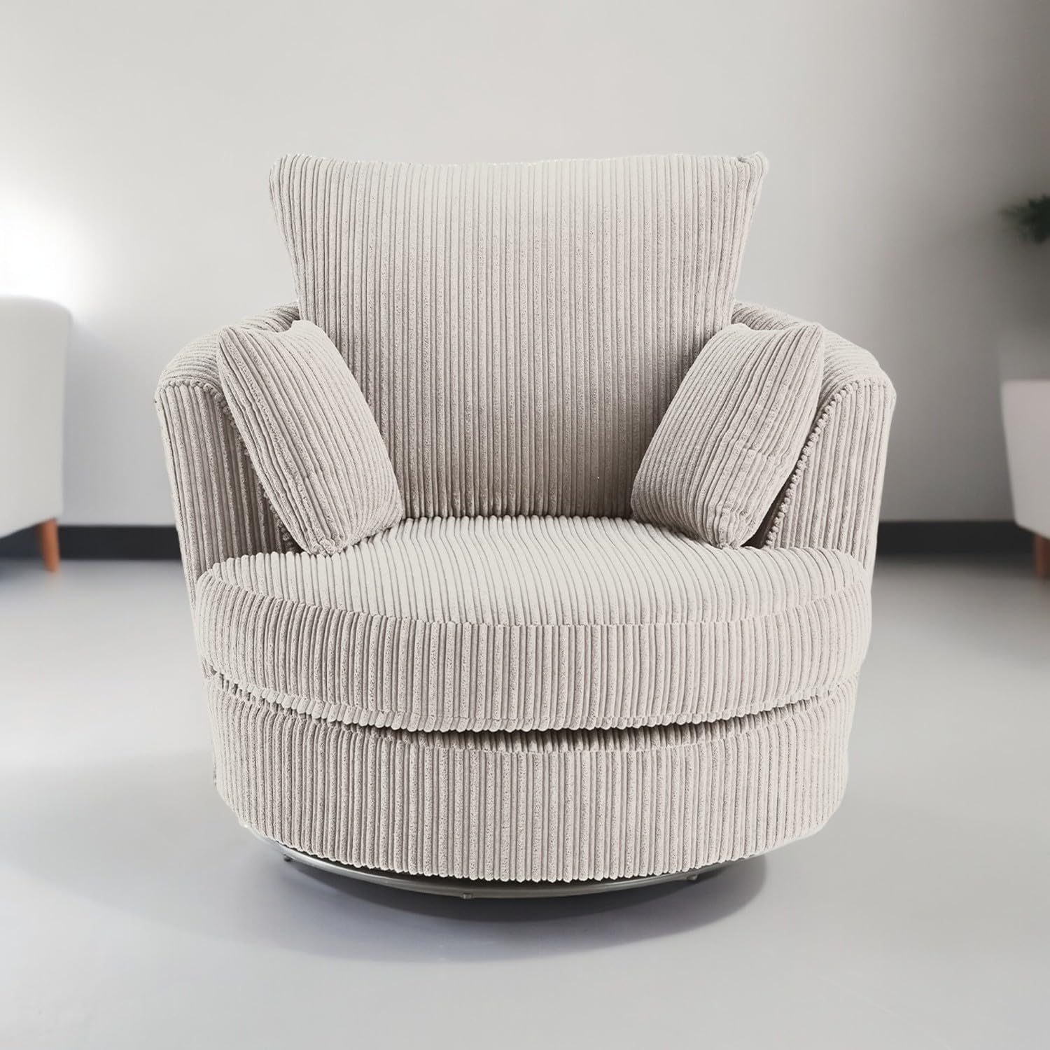 Sofa Selection Jumbo Cord Swivel Chair Infuse Your Space with Modern Elegance! Experience Supreme Comfort and Effortless 360-Degree Rotation - Ideal for Bedrooms, Living Rooms (Cream, Swivel Chair)