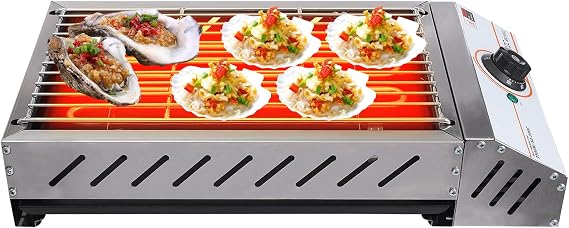 BBQ Grill, 1800W Electric Barbecue Grill, Indoor/Outdoor Electric Griller, Countertop Stainless Steel Barbecue Griddle for Camping Barbecues, 16.7x8.6 Grill Area, Adjustable Temperature (W/O Plug)