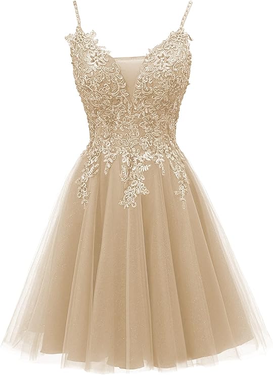 Jaeden Homecoming Dresses HOCO Short - 2024 Lace Prom Homecoming Dress for Teens Tulle Champagne US2