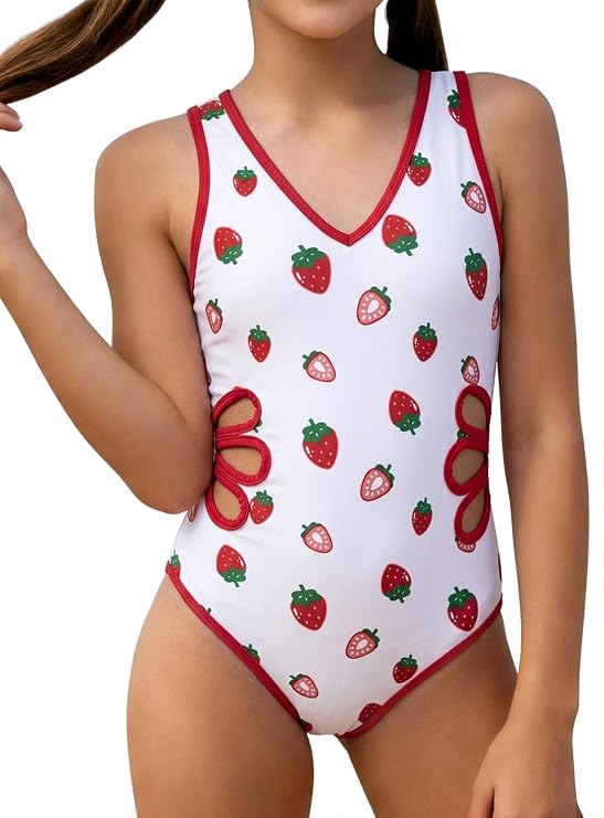Girls One Piece Swimsuits Cute Gingham Graphic Bathing Suit Crossback Cut Out Swimwear