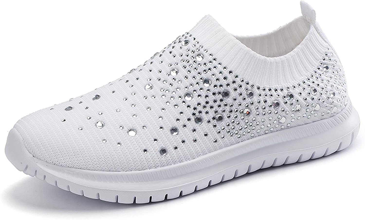 Womens Mesh Walking Shoes Rhinestone Glitter Slip On Ballroom Jazz Latin Dance Sock Sneakers