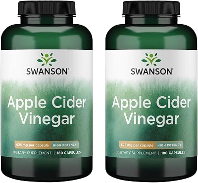 Swanson Apple Cider Vinegar Capsules - Supports Healthy & Digestive Health - Helps Support Metabolism and Maintain Profile - 180 Capsules, 625mg Each 2 Pack