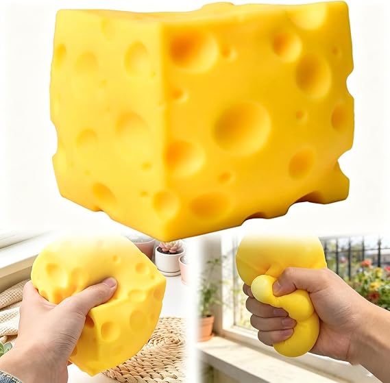 Cheese Squishy,Cute Big Squishy Cheese Toy, Soft Giant Squeeze Stress Ball Toy, Slow Rebound Sensory Fidget Toy Relieves Stress for Kids and Adults Home Office Travel