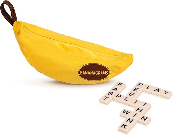 Bananagrams | Word Game | Ages 7+ | 2-6 Players | 15 Minute Playing Time, Yellow | Fast-paced spelling & anagram game for 1-8 players; portable pouch, educational wordplay for kids and adults ages 7+
