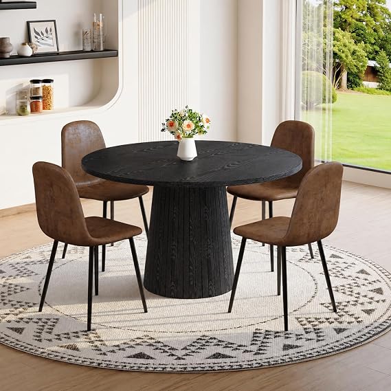 Round Dining Table Set for 4, Black Kitchen Table Set for 4