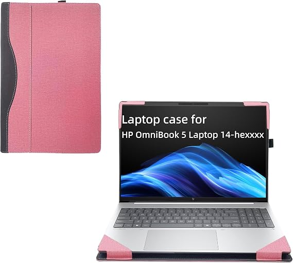 Laptop Cover Case for HP OmniBook 5 14" (2025) [not Compatible with Any Other Model] 2-in-1 Detachable PU Leather Shell Notebook Sleeve Computer Bag Protective (Pink)
