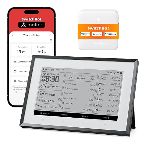 SwitchBot E-Ink Home Dashboard, Wireless Weather Station with Matter Hub
