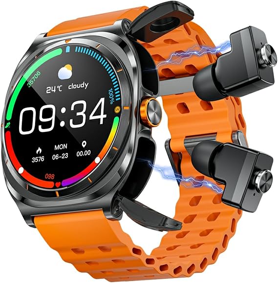 Smart Watch for Men Smartwatches Wireless Bluetooth Earbuds Blood Pressure Heart Rate Monitor Sleep Tracker Bluetooth Calling Message Notifications Sedentary Reminder Fitness Tracker Watch ios/Android