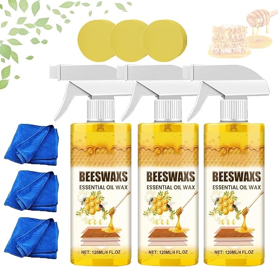 Beeswax Wood Polish Spray, Bees Wax Furniture Polish and Cleaner, Beeswax Essential Oil Wax, Natural Beeswax Care Spray & Restorer, for Furniture, Floor, Tables, Cabinets (120ml)