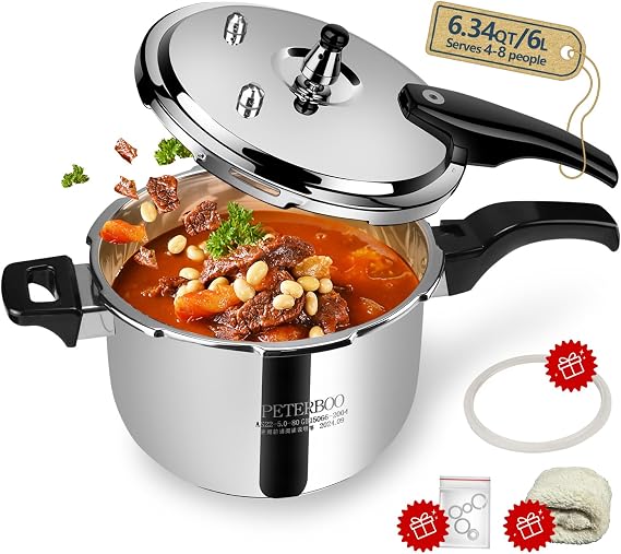 Premium Stainless Steel Pressure Cooker 6 quart | 8 Safety Features & Quick Cooking | stovetop pressure cookers;instant pot pressure cooker;olla de presion pressure cooker Stainless Steel 6+qt
