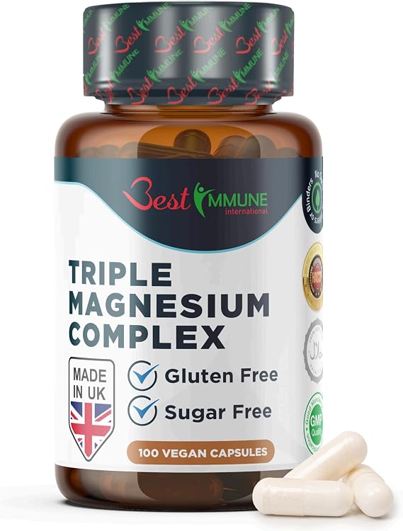 Best Immune Advanced Triple Magnesium Complex Ideal Strength Magnesium Citrate, L-ascorbate & Oxide 100 Vegan Capsules Natural Product Highest Bioavailability