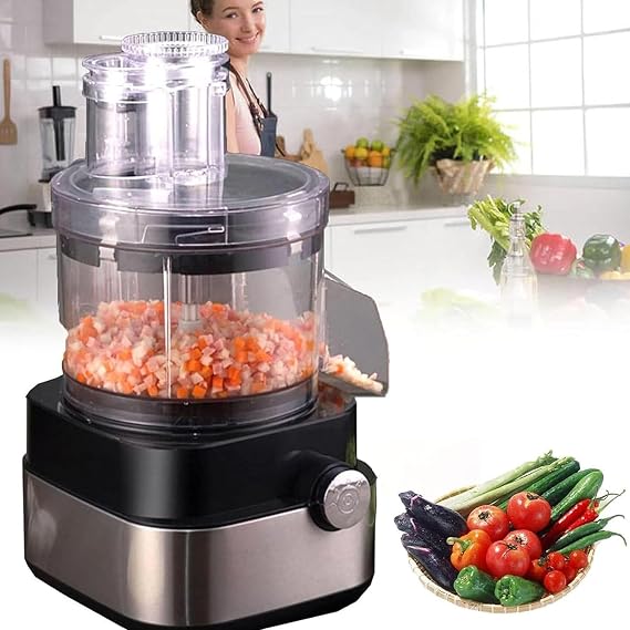 Commercial Food Processor Electric Vegetable Dicer Chopper 600W 4 in 1 Professional Veggie Shredder Grater Multifunctional Meat Grinder Blender with 5 Stainless Steel Blades
