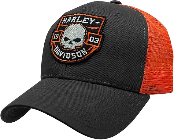 Harley-Davidson Mens Willie G Skull Patch Snapback Colorblocked Mesh Trucker Hat Gray