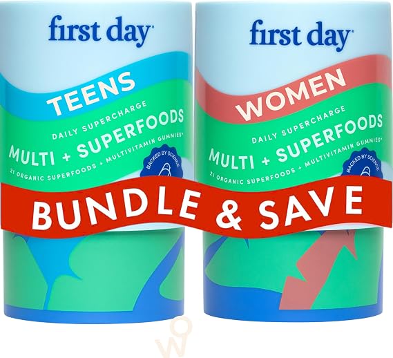 FIRST DAY Womens Multivitamin & Teens Multivitamin Gummies Bundle Daily Multivitamin for Women, Teen Multi Vitamins for Girls & Boys 12-17, Vegan, Non-GMO