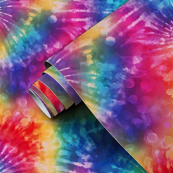 Peel and Stick Wallpaper Vibrant Rainbow Tie Dye Abstract Swirl Wall Mural 23.6"x118.1" Self Adhesive Removable Contact Paper Renter Friendly Wallpaper for Kitchen Bedroom
