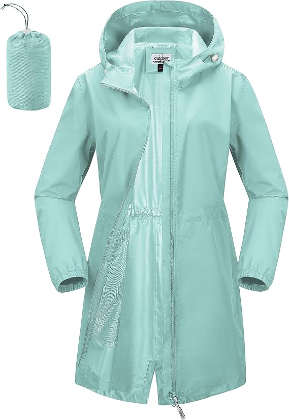 Outdoor Ventures Women's Waterproof Rain Jacket Long Rain Coats With Hood