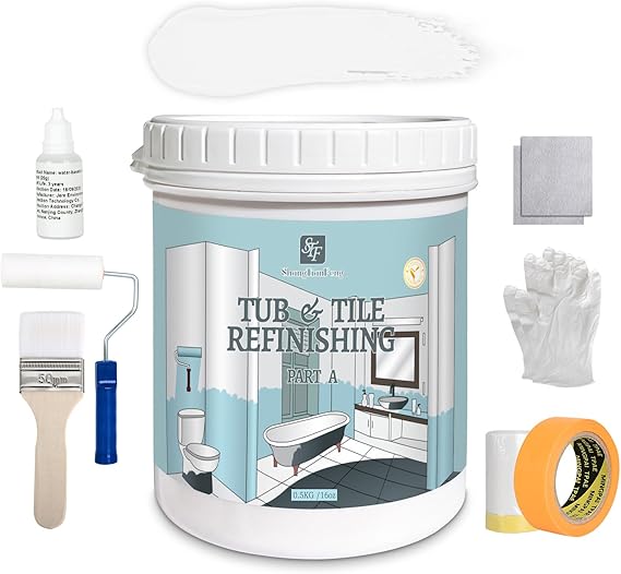 White Ceramic Tub and Tile Refinishing Kit - Bathtub, Bathroom Wall, Countertop, Sink Paint - Easy to Use, Waterproof, Low Odor, No Toxic (White 16.0 FL Oz, 25-30 sq.ft)
