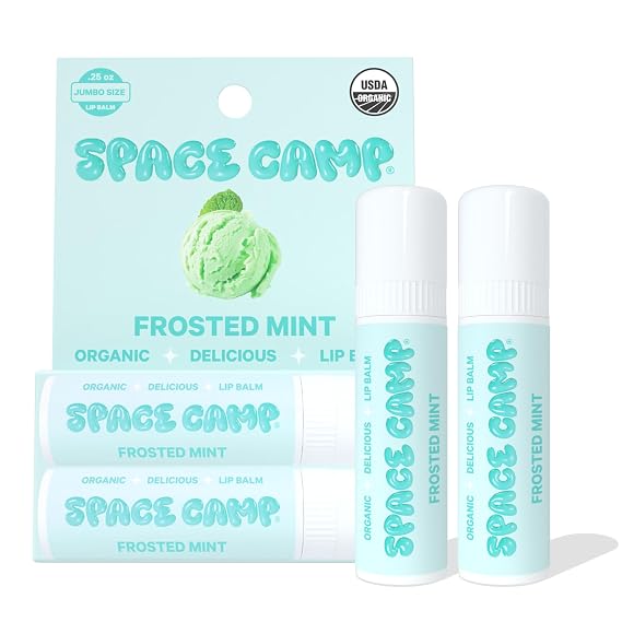Space Camp Wellness Jumbo Lip Balm - Frosted Mint Organic Flavored Balm (2 Pack)
