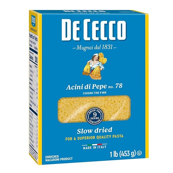 De Cecco Acini Di Pepe No. 78 Pasta, 16 Oz, Authentic, Slow Dried, Made with Semolina and Durum Wheat, Versatile Pasta for Sauces & Recipes, Made in Italy