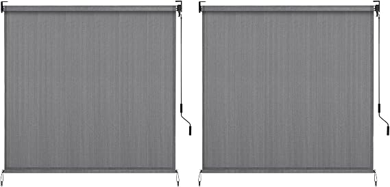 LIFERUN Outdoor Roller Sun Shade 2 Pack,HDPE Shade Cloth for Patio Pergola,Aluminum Tube with Cordless Wand Crank Operation,for Outdoor Patio,Porch, and Garden Set of 2 (Grey, 2(8' W x 8' H))