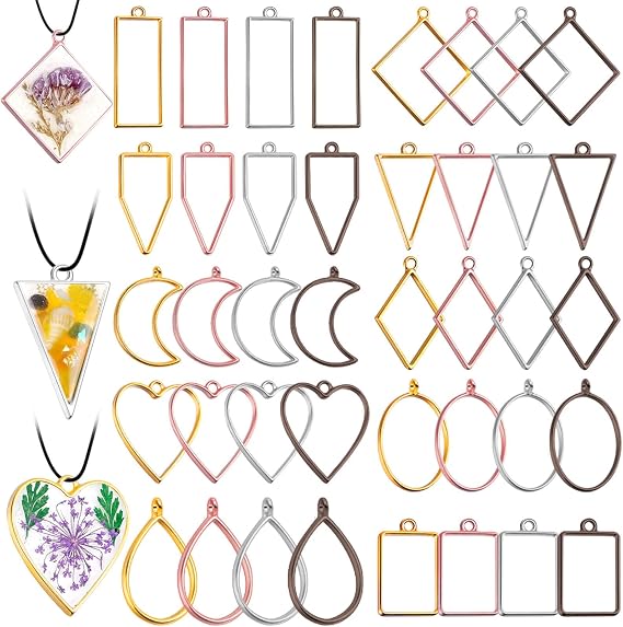 Open Bezels for Resin,80 Pcs of Resin Casting Frame Pendant, Open Frame Pendant, Open Back Frame Pendant, Geometric Hollow Mold Pendant, Frame Pendants for Earrings, Necklace, Bracelet, DIY Crafts