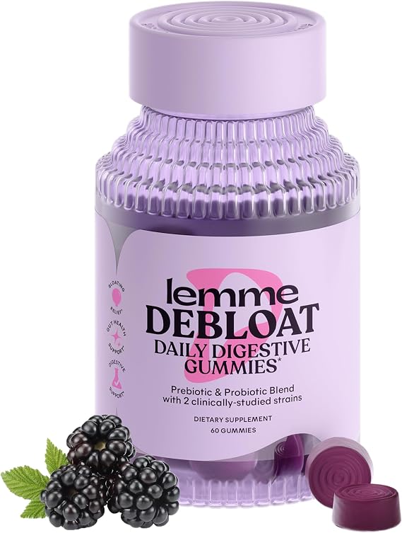 Lemme Debloat Digestive & Gut Health Gummies, 30-Day Supply | 2 Clinically Studied Probiotics & Prebiotic, Vegetarian, Gluten Free, Non GMO, BlackBerry Flavor