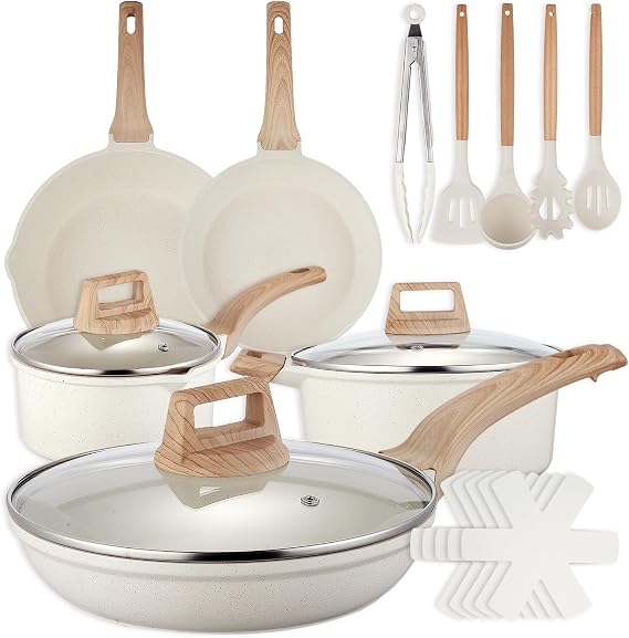 19 Pcs Pots and Pans Set for Kitchen, Nonstick Ceramic Cookware Set, Non Stick Induction Cookware Frying Pans & Saucepans