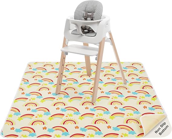 Splat Mat for Under High Chair, Waterproof and Anti-Slip Mat Thick and Non-Slip (Rainbow)