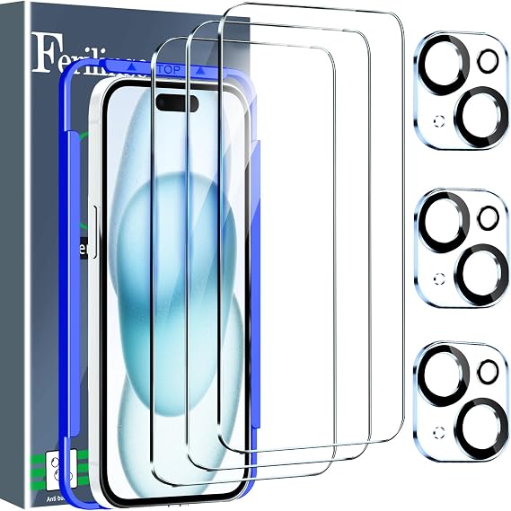 Ferilinso Screen Protector for iPhone 15, Tempered Glass, Case Friendly