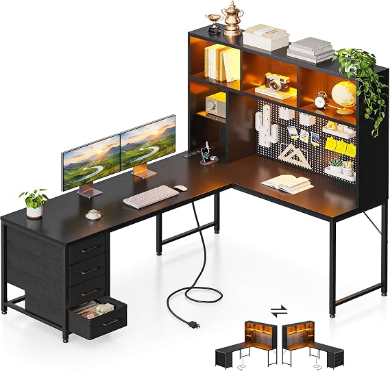 AODK 63" L Shaped Desk for Gaming and Working,Black