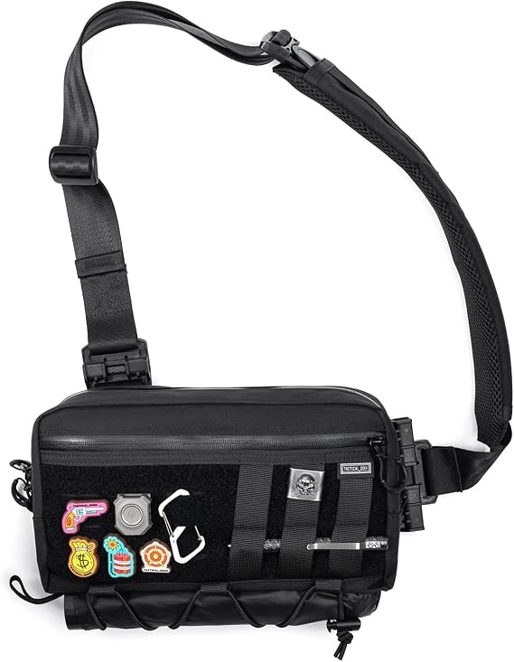 TACTICAL_GEEK Cache L3 EDC Sling Bag Chest, Lightweight Shoulder Daypack, 500D Nylon, Travel Hiking Concealed Carry, Crossbody Bag, Tactical Backpack, Hiking Ambidextrous Strap Black