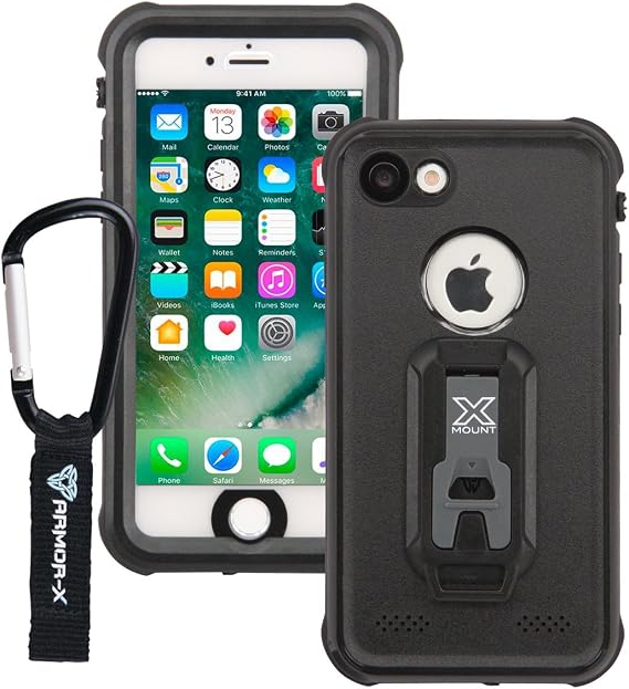 Armor-X IP68 Ultimate Waterproof case for iPhone 8 & iPhone 7 with Carabiner & X-moun