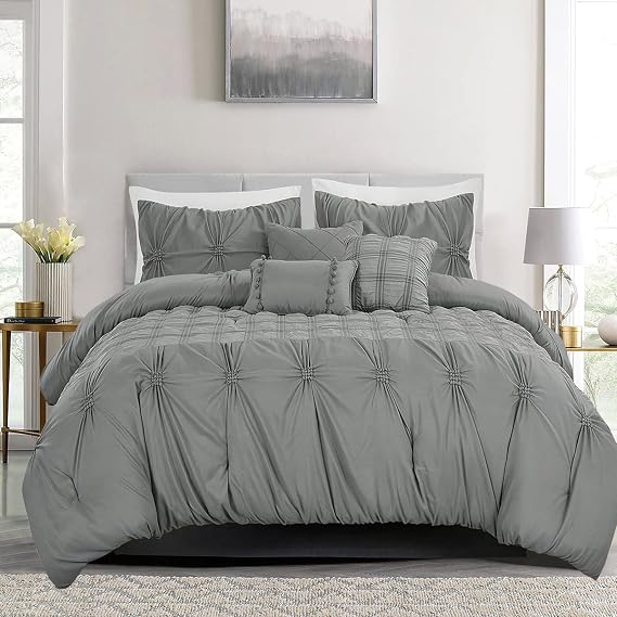 MERRY HOME Bedding Comforter Sets - Bed in A Bag Queen Size Comforter Set, 7 Pieces Comforter Set Soft and Comfortable for All Season (Gray, Queen)