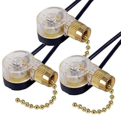Pull Chain Switch Zing Ear ZE-109 Ceiling Fan Switch Ceiling Fan Light Lamp Replacement 3 Pack Brass