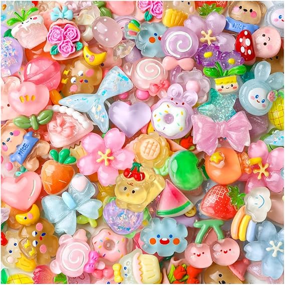 60PCS Cute Slime Charms Mixed Flatback Resin Charms Set,60 Styles Cartoon Charms Decorations for DIY Craft Phone Cases Nails Scrapbooking