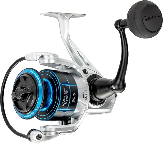 Quantum Strive Spinning Fishing Reel, Rigid Aluminum Frame, Graphite Rotor, Sealed Design, CFX200 Carbon Fiber Xtreme Drag, Silver/Blue