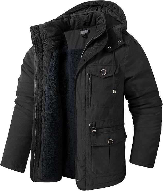 Mr.Stream Men's Winter Hooded Jacket Windproof Sherpa Lined Fleece Windbreaker Coat Outerwear Warm Parka