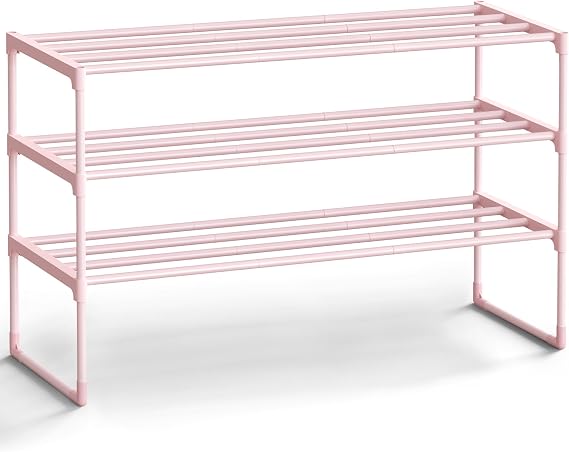 SONGMICS Shoe Rack, 3-Tier Shoe Organizer, Metal Storage Shelf
