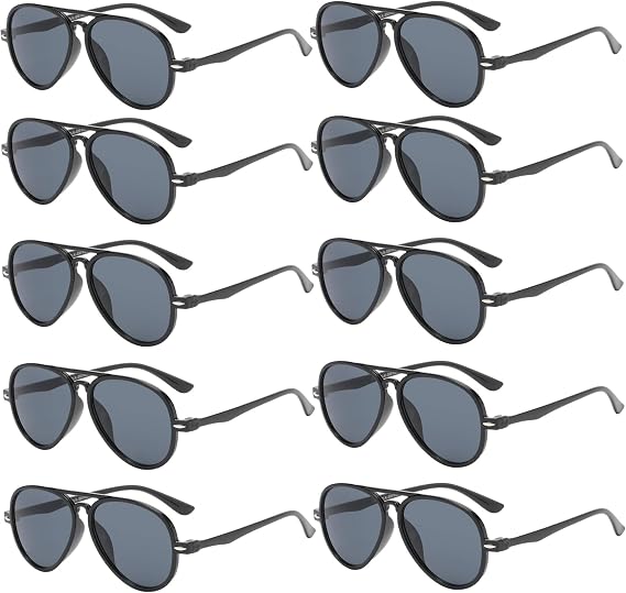 OWL 10 Pack Kids Aviator Sunglasses Small Fit UV400 Protection Bulk Set, Plastic Frame Shades for Children (Ages 36)