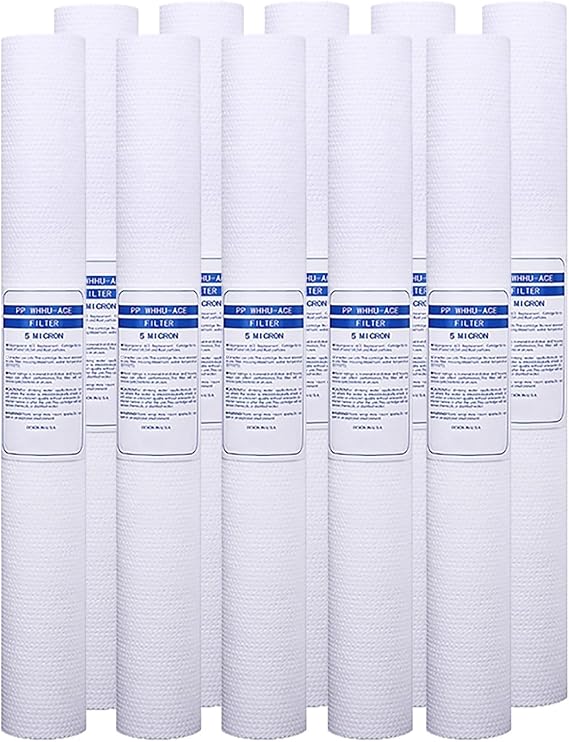 10pcs Sediment Water Filter Cartridge, 20" x 2.5", 1/5 Micron, 20'' Replacement Cartridge, Suitable for Domestic/Commercial Water Purification(5 Micron)