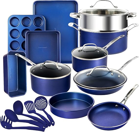 GRANITESTONE 20 Pc Kitchen Pots and Pans Set Non Stick Cookware Set, Kitchen Cookware Sets with Deep Frying Pan Set, Bakeware, Steamer, Non Toxic PFOA PFOS Free, Oven and Dishwasher Safe