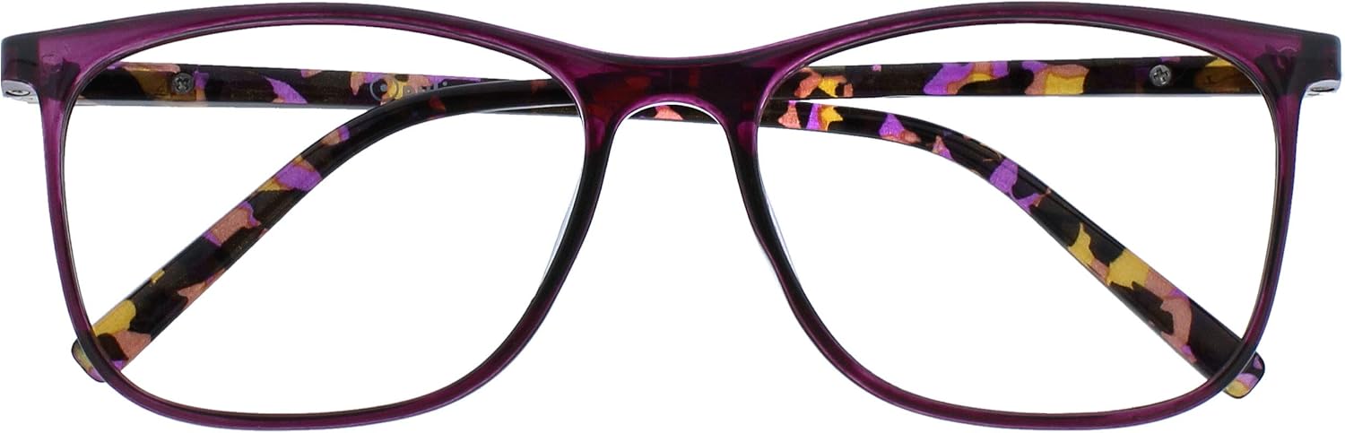 OPULIZE ARC Large Reading glasses for Women Men,Scratch Resistant Rectangular frame with Spring Hinges, Purple With Hand Finished Translucent Pattern Arms 2 Pack of 1