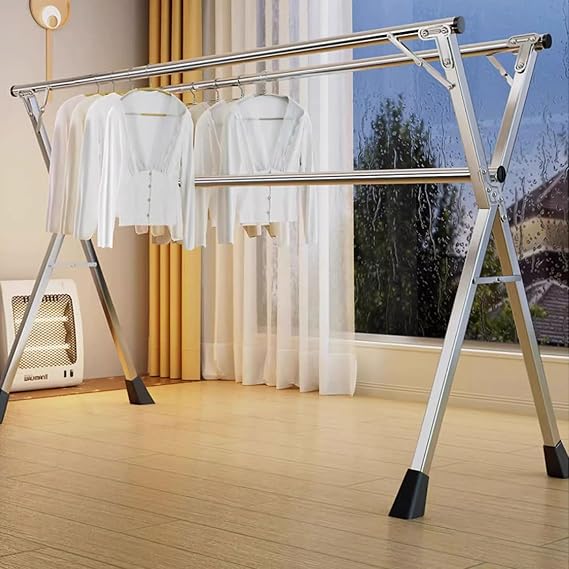 Clothes Drying Rack, Heavy Duty Stainless Steel Laundry Drying Rack Folding Indoor Outdoor, Portable Drying Rack Clothing, Blanket Rack Clothesline with 20 Windproof Hooks (2.4m/95in)